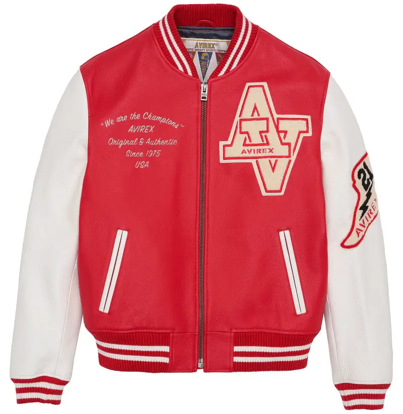 Avirex Red Wildcat Varsity Leather Jacket