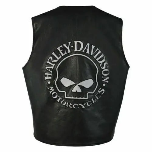 Premium Vest HD Reflective Skull Vest Men’s Harley Motorcycle Cowhide Leather