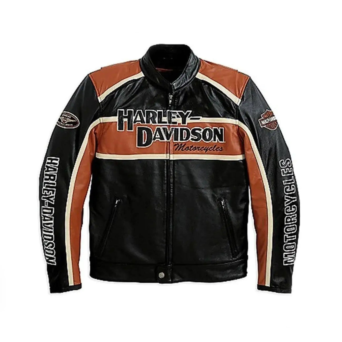 Harley Davidson Mens Orange Stripe Classic Cruiser Winged Leather Jacket