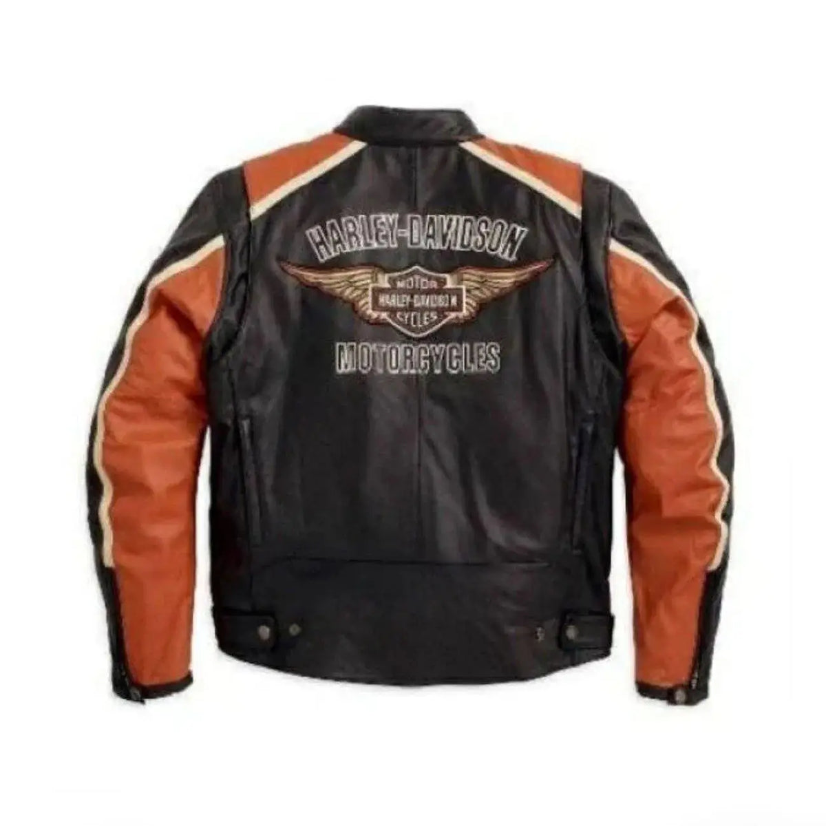 Harley Davidson Mens Orange Stripe Classic Cruiser Winged Leather Jacket