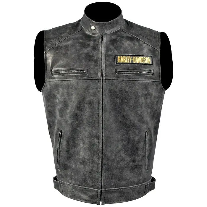 Harley Davidson Men’s Genuine Leather Black Biker Vest Leather Vest Motorcycle