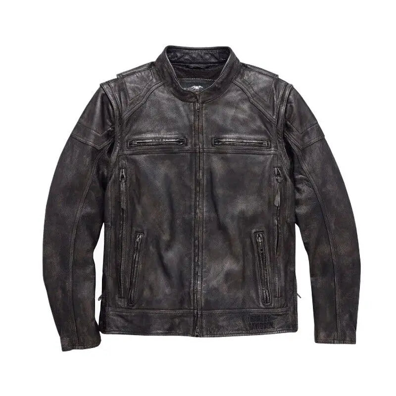 Harley Davidson Men Dauntless Convertible 2 in 1 Genuine Cow Leather Jacket