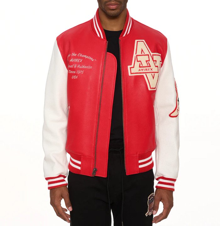 Avirex Red Wildcat Varsity Leather Jacket