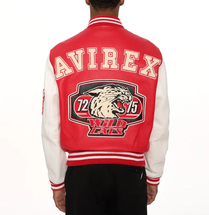Avirex Red Wildcat Varsity Leather Jacket