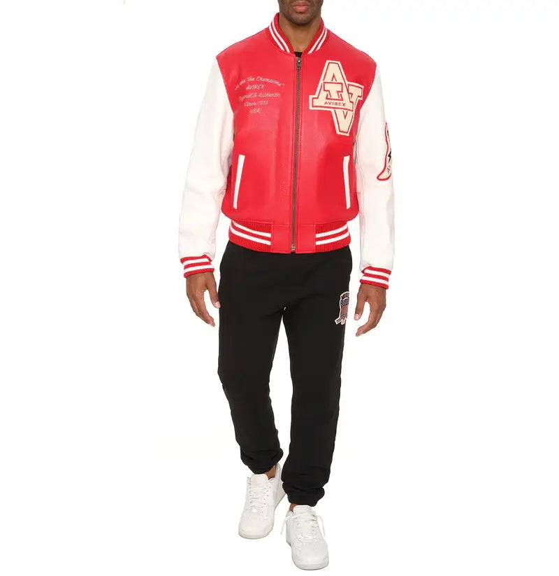 Avirex Red Wildcat Varsity Leather Jacket