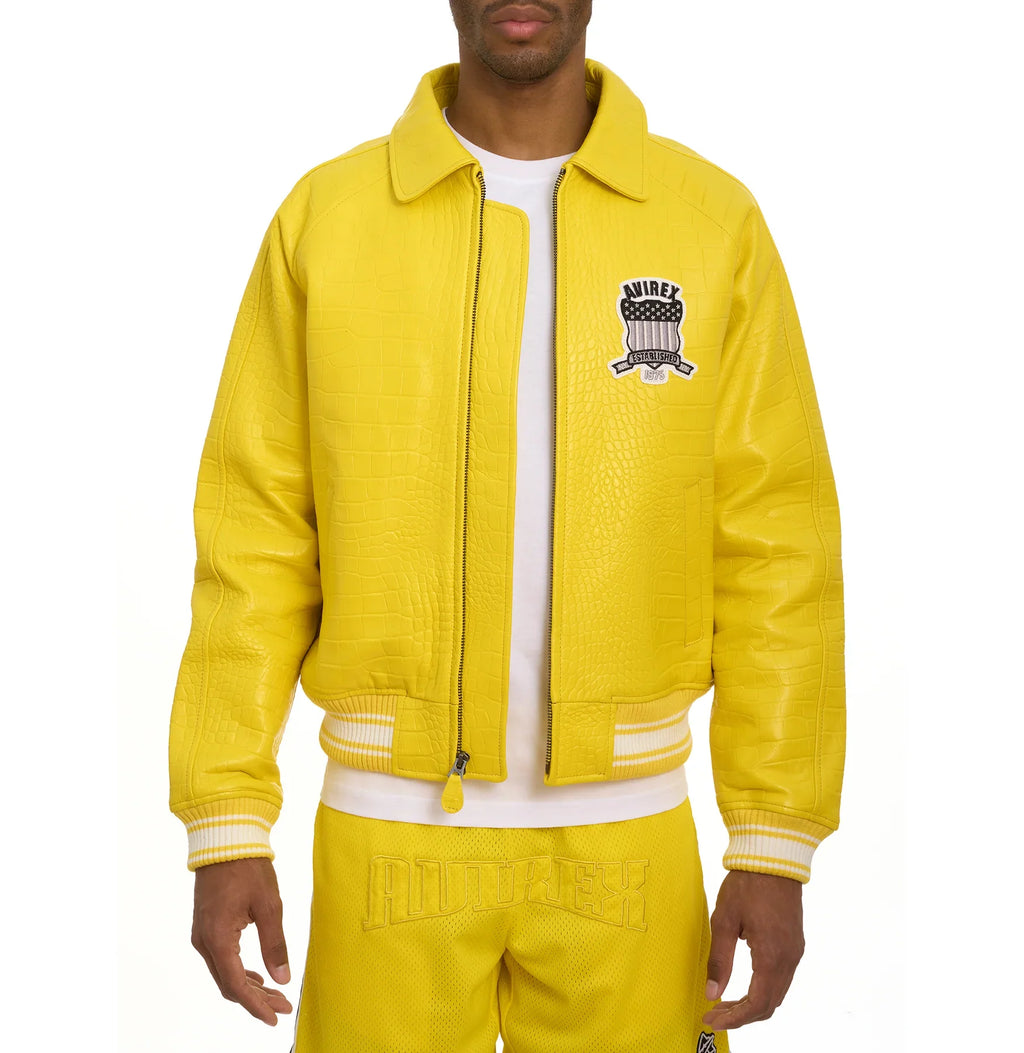 Men’s Avirex Limited Edition Crocodile Yellow Leather Jacket