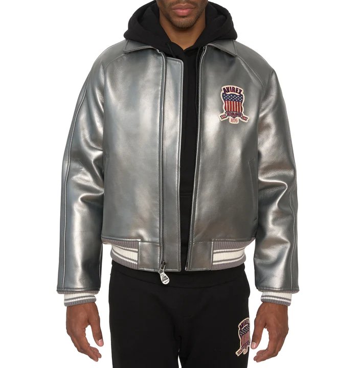 Avirex Pewter Metallic Icon Leather Jacket