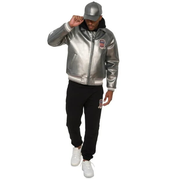 Men’s Avirex Icon Bomber Silver Leather Jacket