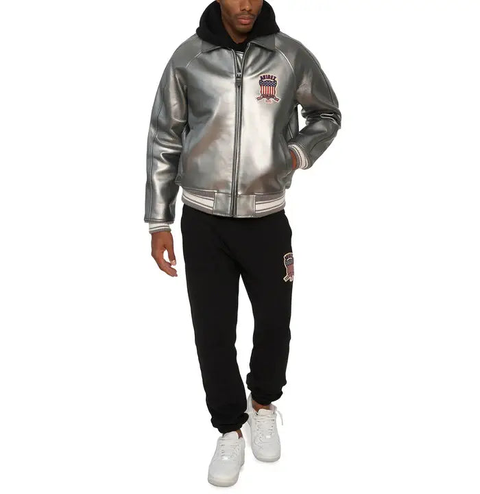 Avirex Pewter Metallic Icon Leather Jacket
