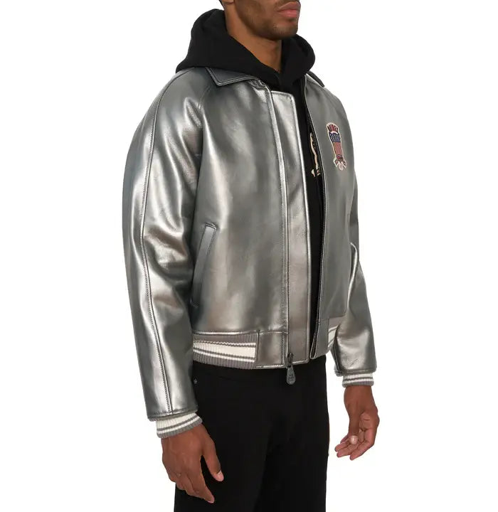 Avirex Pewter Metallic Icon Leather Jacket