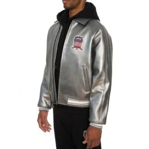 Men’s Avirex Icon Bomber Silver Leather Jacket