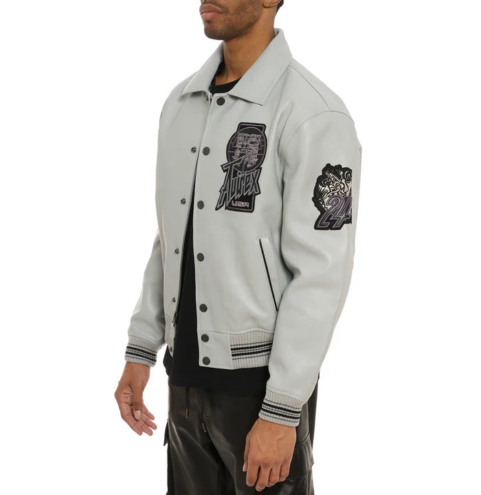 Men’s Avirex Limited Edtion Grey Twin Dragon Leather Jacket