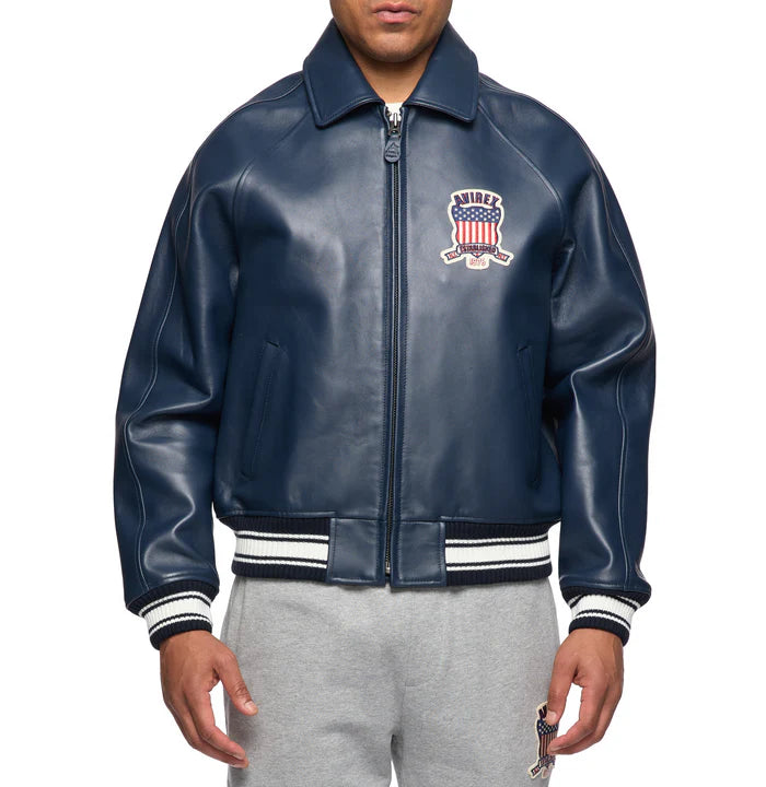 Men’s Avirex Navy Blue Icon Bomber Leather Jacket