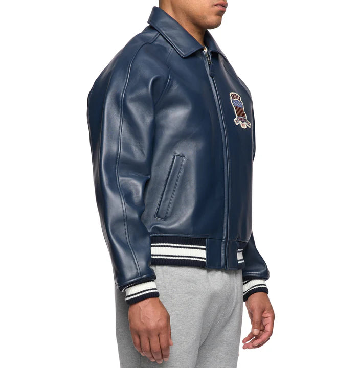 Men’s Avirex Navy Blue Icon Bomber Leather Jacket