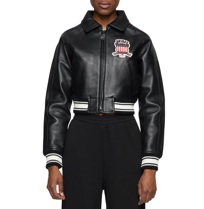 Women’s Avirex Simple Jet Black Cropped Leather Jacket