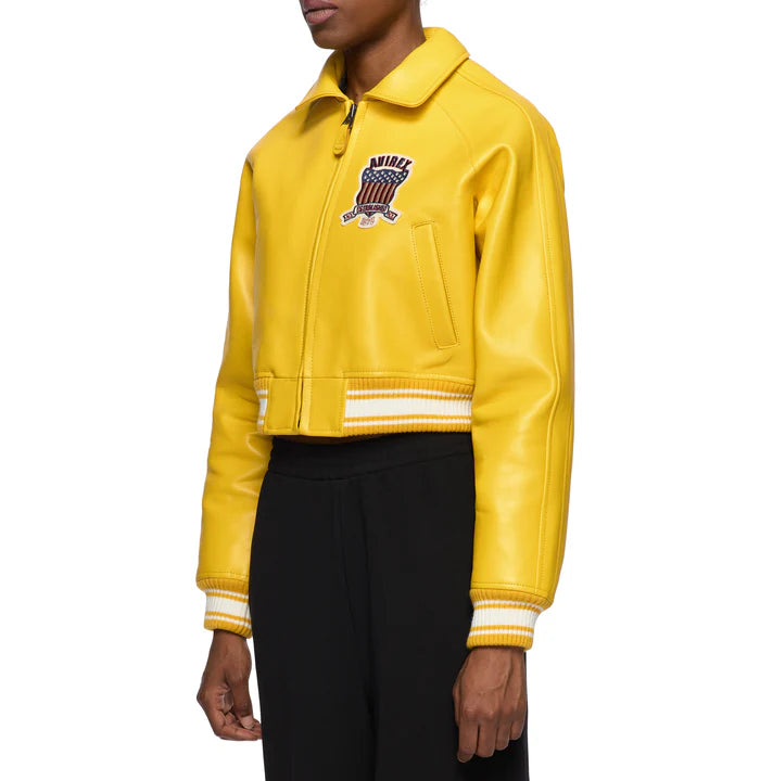 Women’s Avirex Simple Gold Cropped Leather Jacket