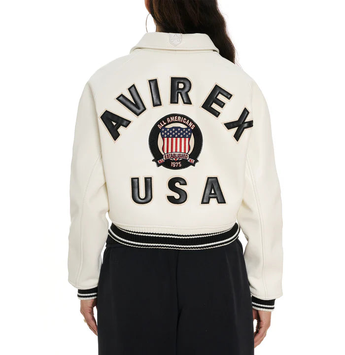 Women’s Avirex Snow White Cropped Leather Jacket