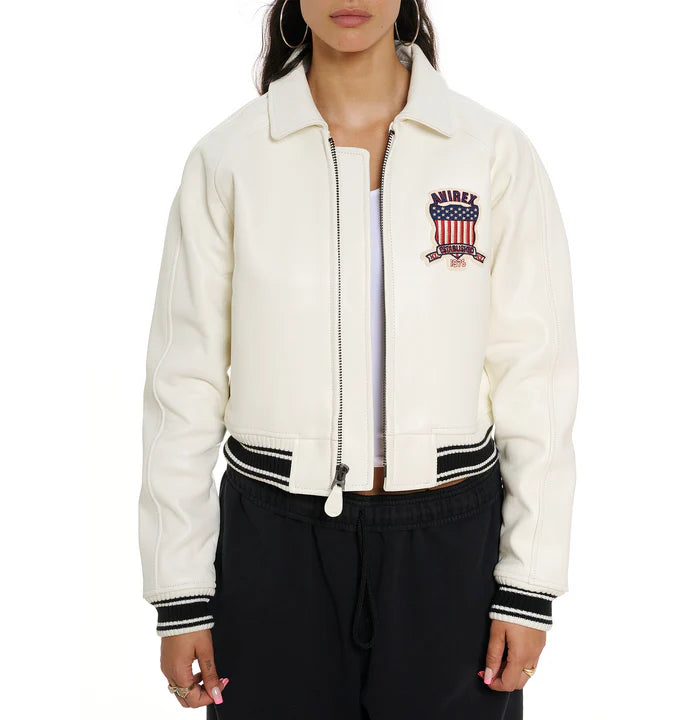 Women’s Avirex Snow White Cropped Leather Jacket