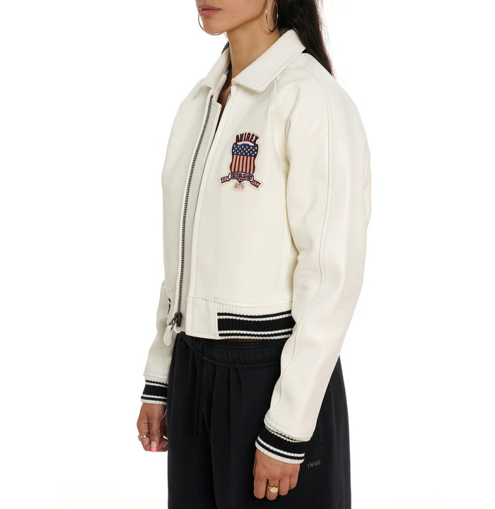 Women’s Avirex Snow White Cropped Leather Jacket