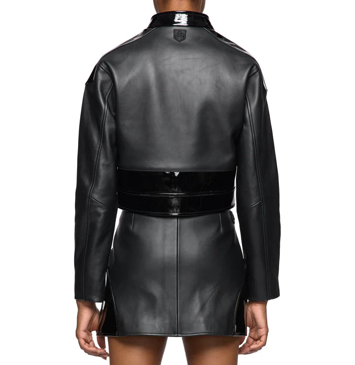 Women’s Avirex Black Patent Cropped Leather Biker Jacket