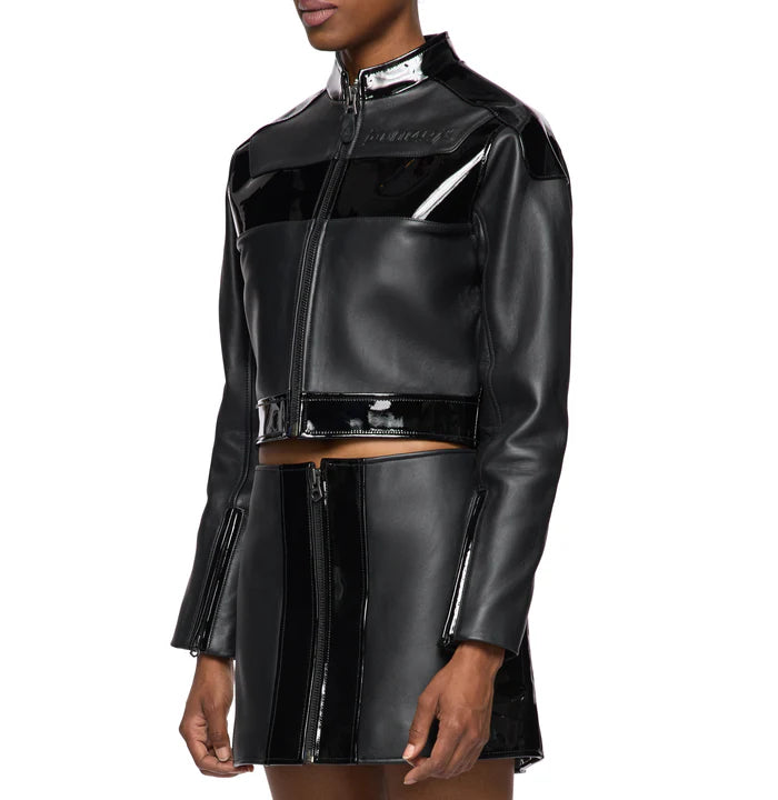 Women’s Avirex Black Patent Cropped Leather Biker Jacket