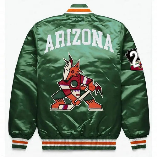 Arizona Coyotes Green Satin Bomber Jacket – Stylish and Exclusive