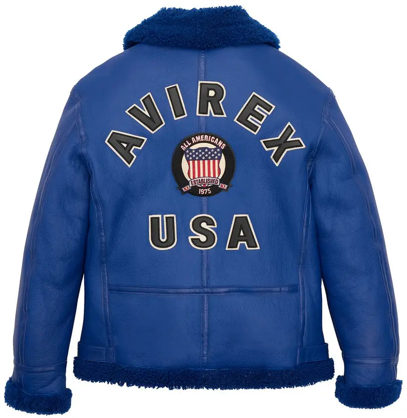 Avirex B3 Mazarine Blue Shearling Leather Jacket