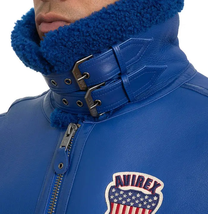 Avirex B3 Mazarine Blue Shearling Leather Jacket