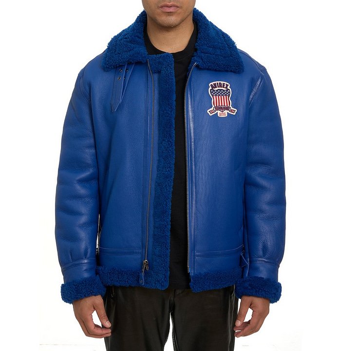 Avirex B3 Mazarine Blue Shearling Leather Jacket