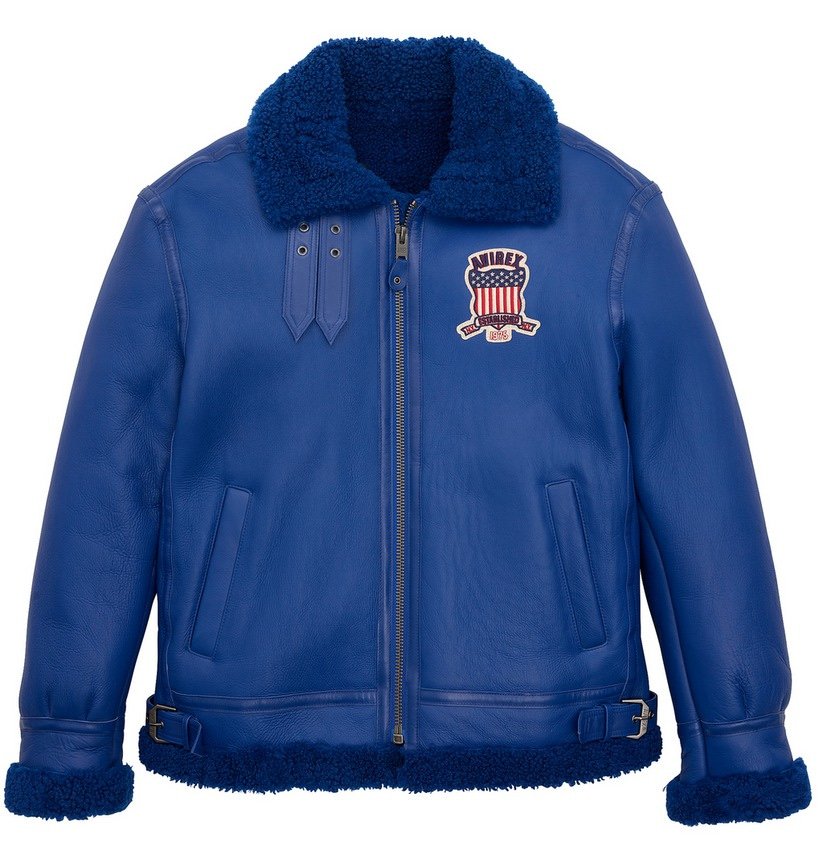 Avirex B3 Mazarine Blue Shearling Leather Jacket
