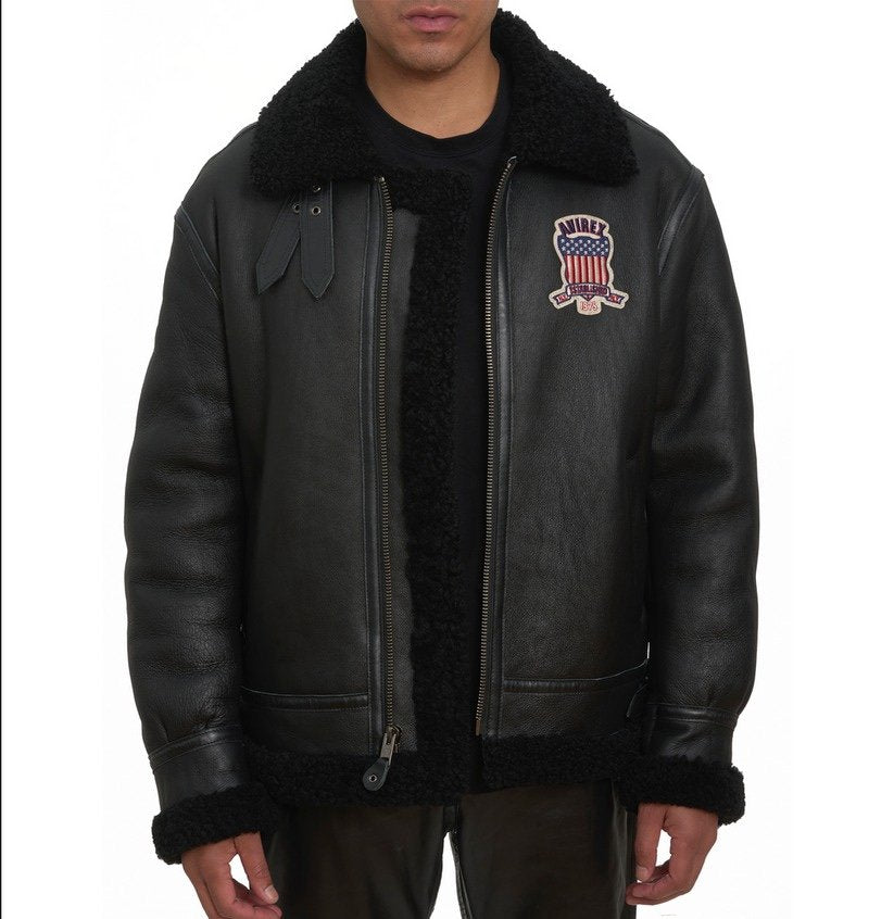 Avirex B3 Shearling Black Leather Jacket