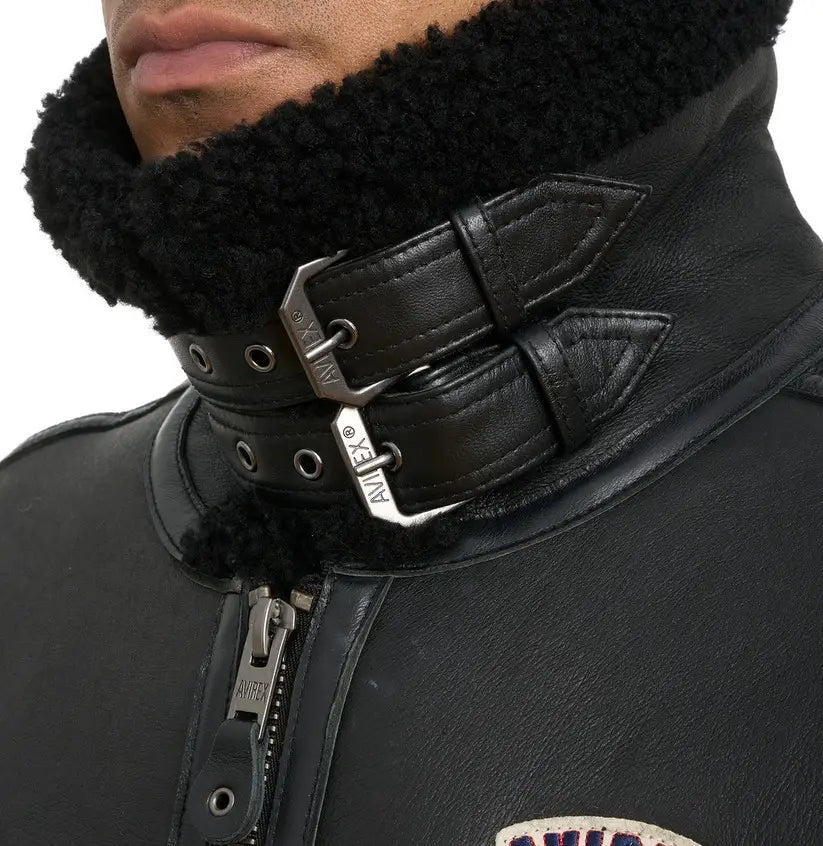 Avirex B3 Shearling Black Leather Jacket
