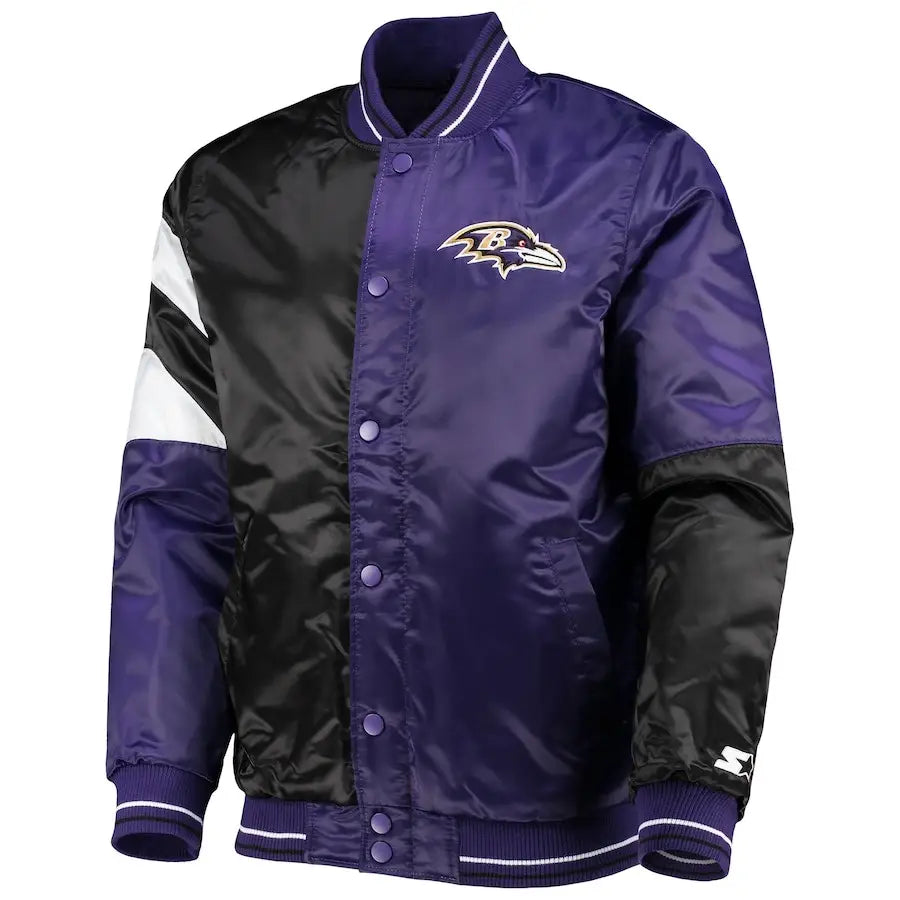 Baltimore Ravens Men’s Starter Satin Full-Snap Varsity Jacket in Purple/Black