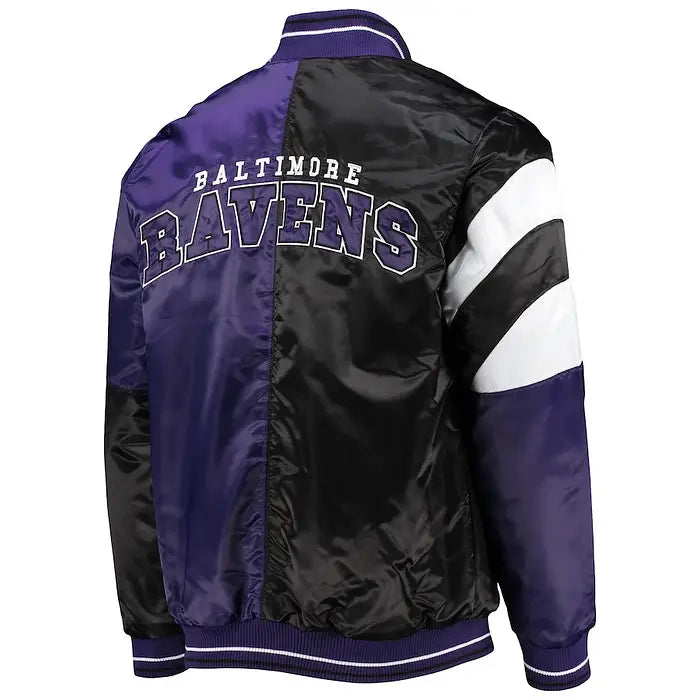 Baltimore Ravens Men’s Starter Satin Full-Snap Varsity Jacket in Purple/Black