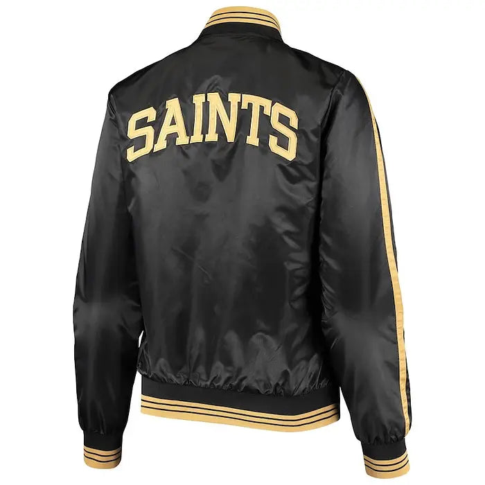 Black New Orleans Saints Starter Women’s Overtime Varsity Satin Full-Snap Jacket
