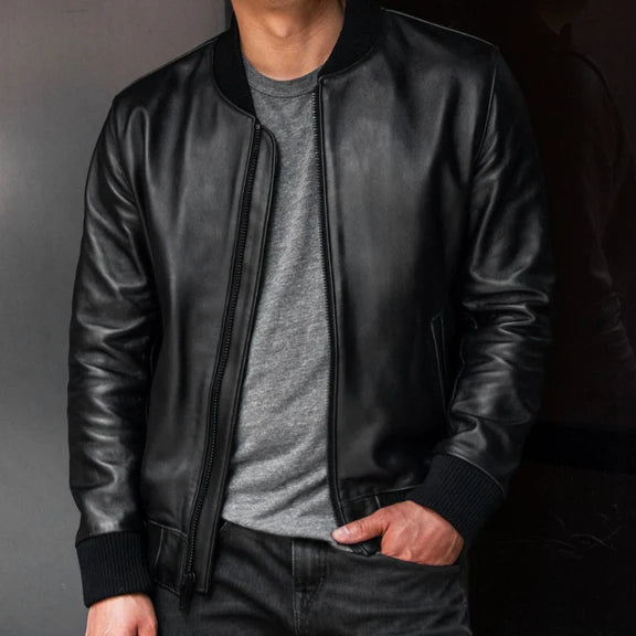 Men's Classic Black Bomber Jacket Lightweight Casual Flight Style