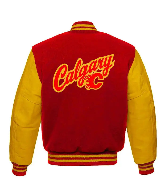 Calgary Flames Red and Gold Varsity Jacket – Premium Unisex Fan Apparel