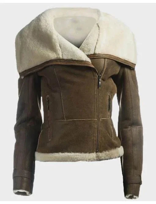 Dana Soft Shearling Sheepskin Leather Brown Jacket Women