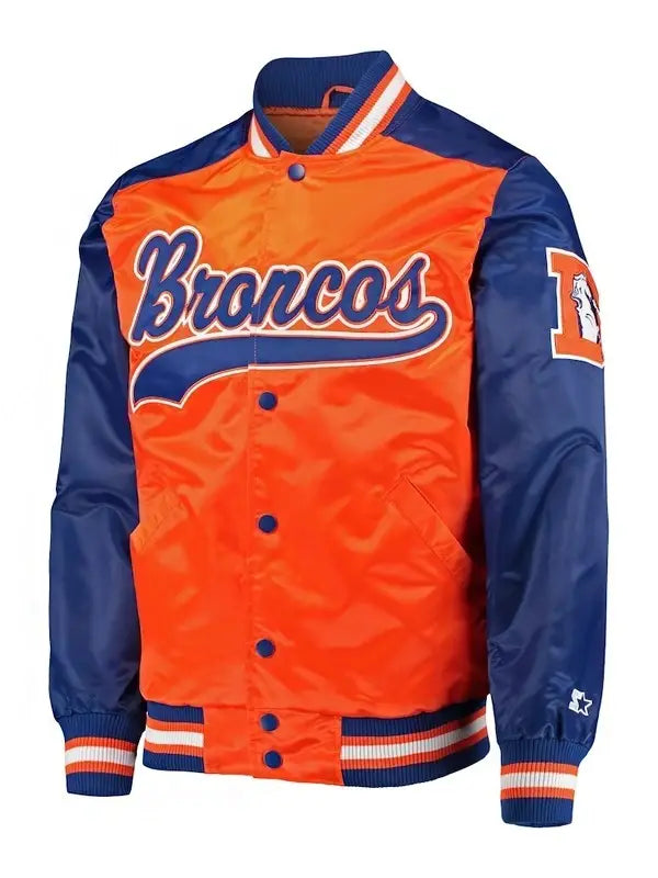Denver Broncos Orange Varsity Jacket–Perfect for fans.