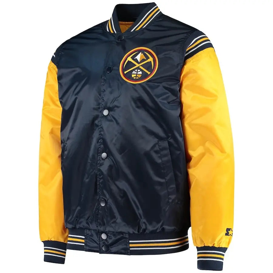 Denver Nuggets Starter The Enforcer Varsity Satin Full-Snap Jacket – Navy/Gold