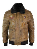 Devin Aviator Tan Bomber Brown Jacket with Patches for Men