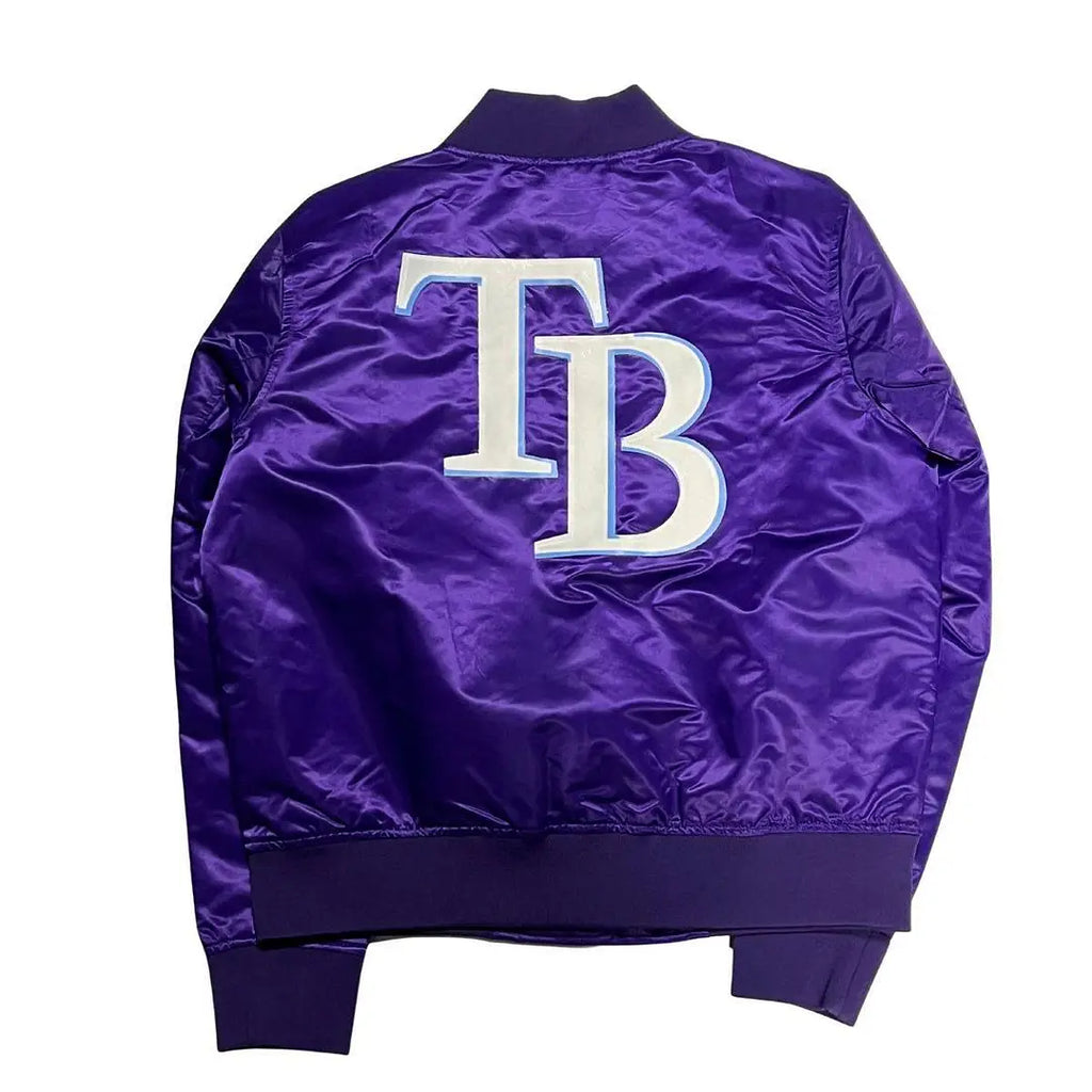 Rays Women’s Purple Satin Jacket with Full Logo Design