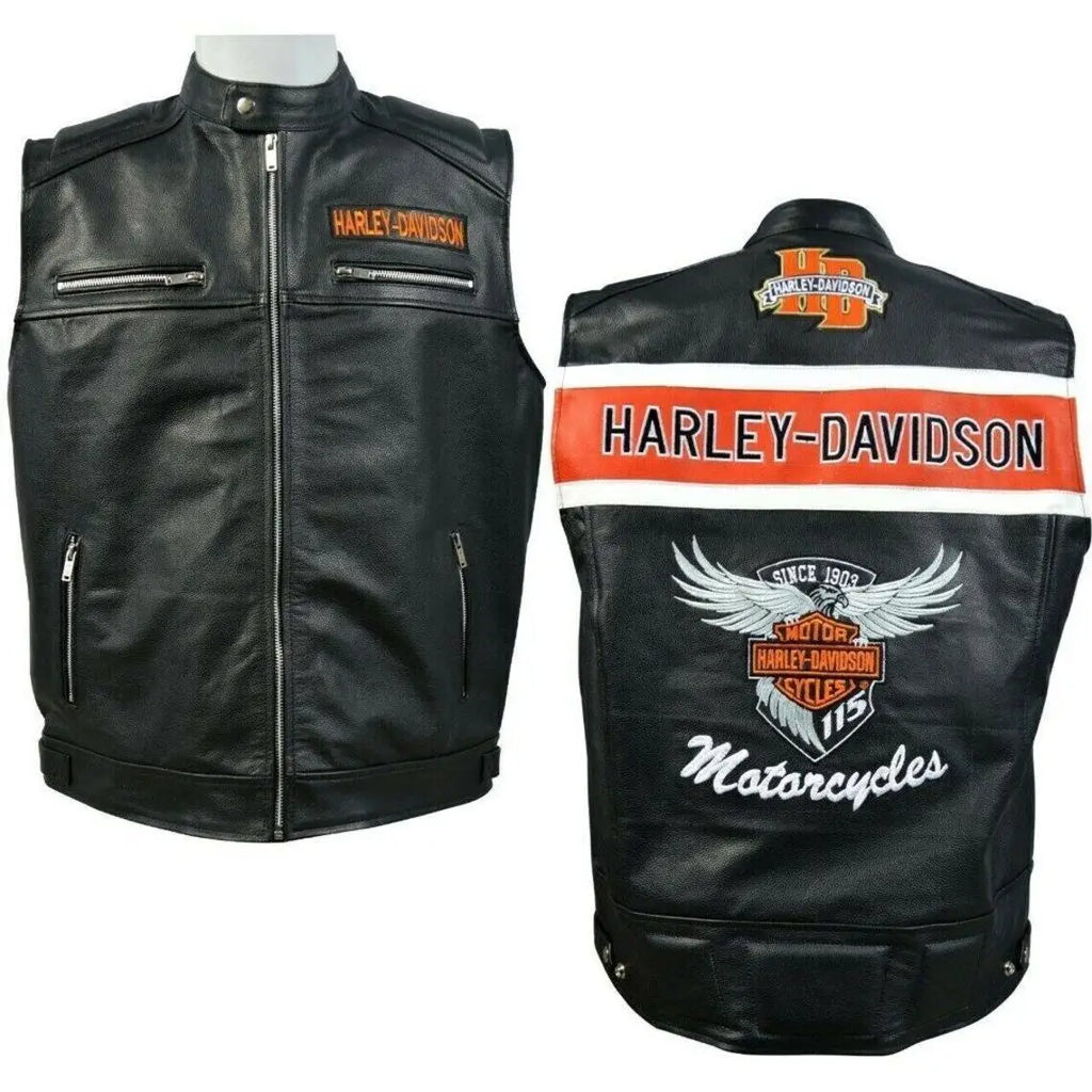 Harley Davidson Men’s Genuine Leather Black Legendary Biker Vest Moto Cafe Racer