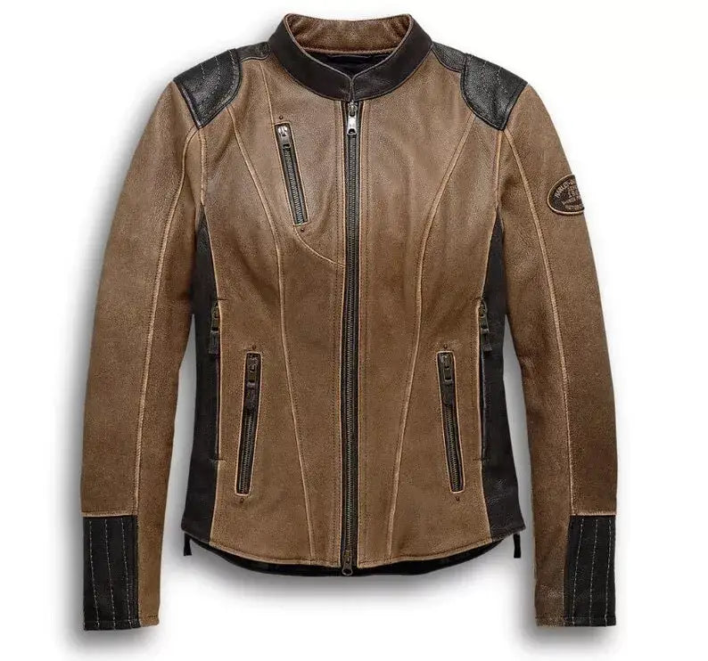Harley Davidson Women’s Gallun Triple Vent Brown Leather Jacket