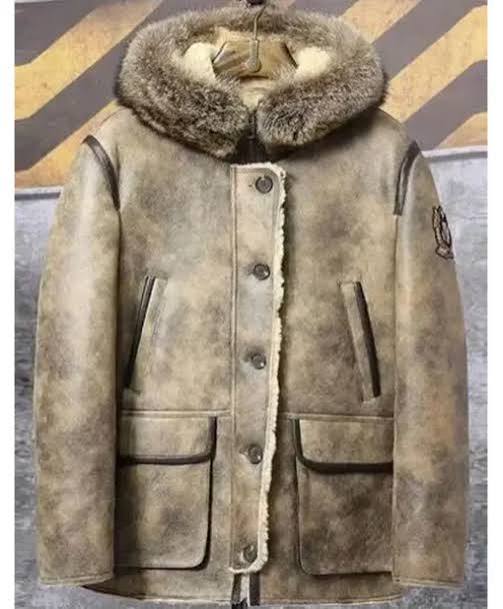 Jamie Hooded Shearling Parka Leather Jacket for Men