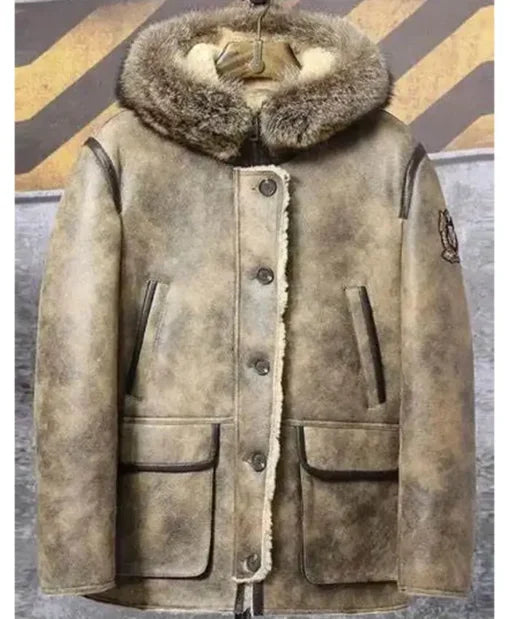 Jamie Hooded Shearling Parka Leather Jacket for Men