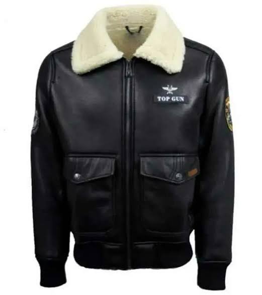 Jared Top Gun Shearling Fur B3 Black Leather Jacket Men