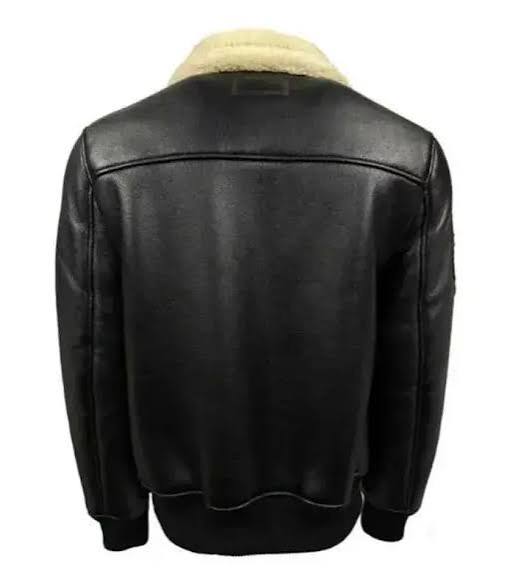 Jared Top Gun Shearling Fur B3 Black Leather Jacket Men