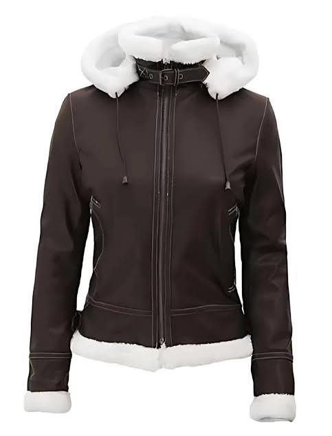 Jasmine Dark Brown Hooded Leather Jacket for Women
