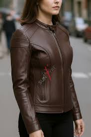 Jasmine Dark Brown Hooded Leather Jacket for Women
